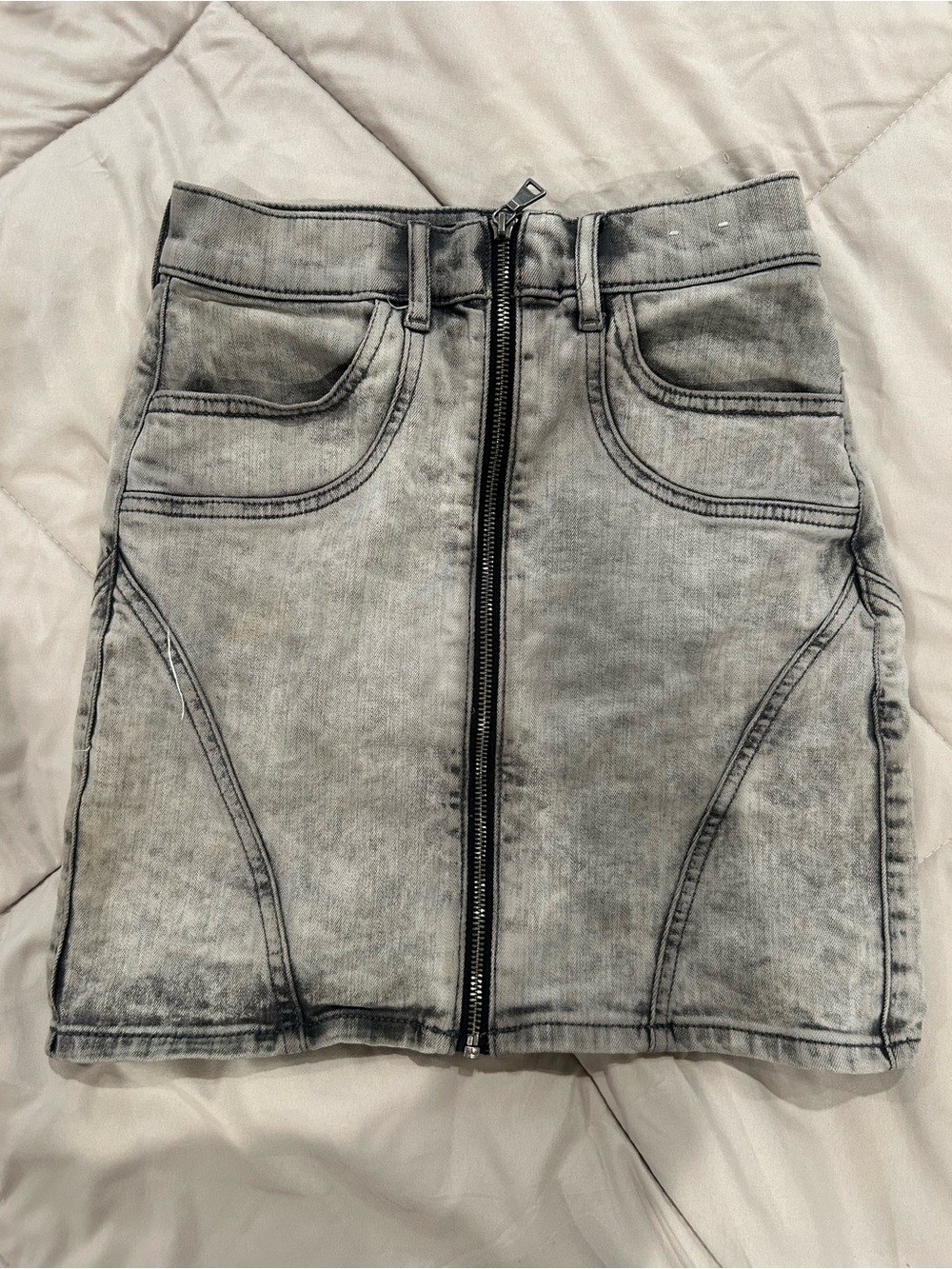 Express Washed Gray Front-Zip Mini Skirt